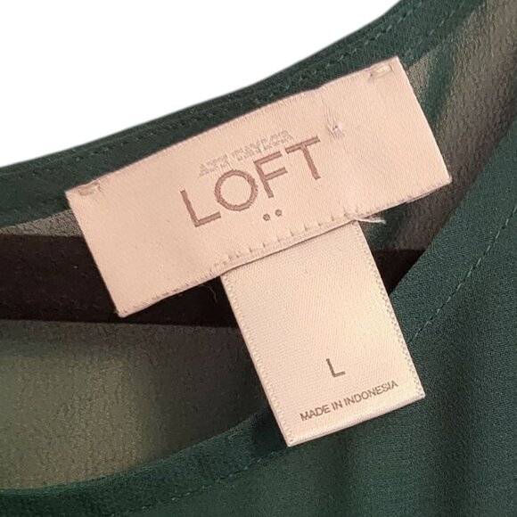 ANN TAYLOR | LOFT | Forrest Green Sleeveless Ribbon Blouse - Picture 4 of 8